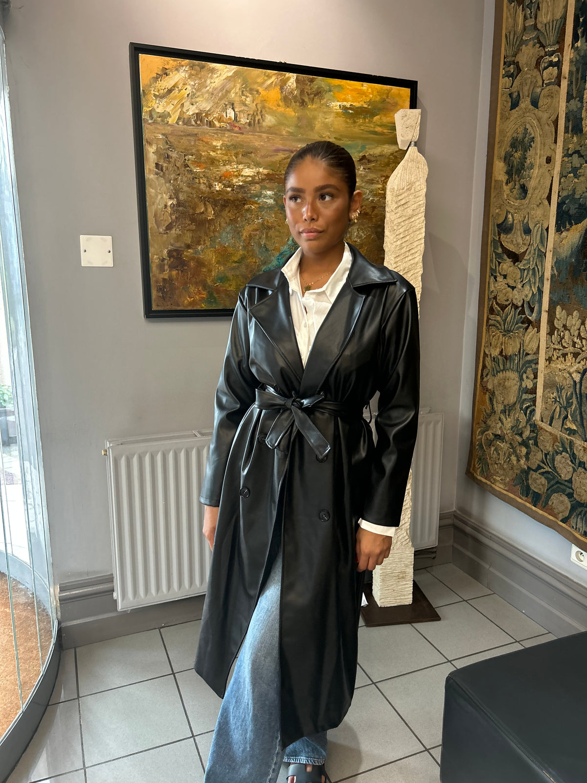 Trench noir en cuir